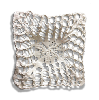 non-functional square plate with knit lace texture and perforations