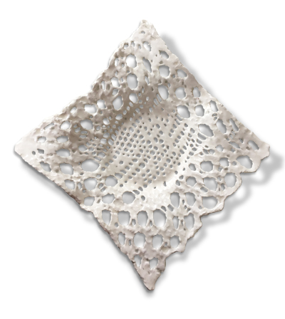 non-functional square plate with knit lace texture and perforations