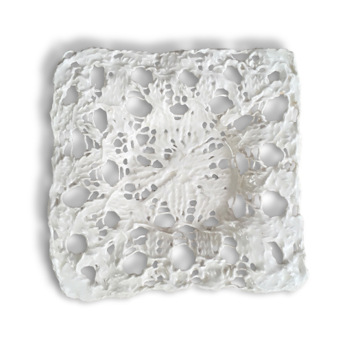 non-functional square plate with knit lace texture and perforations