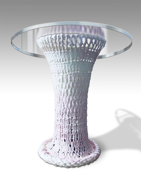 large knitted waisted cylinder with knit texture and some holes