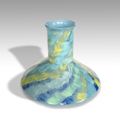 hand-painted short vase with narrow cylindrical neck and wide bottom