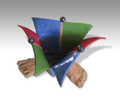 triangular vessel with the front of three human feet