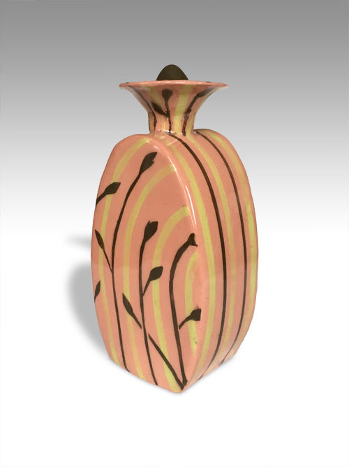 slab built decanter with stripe and leaf design