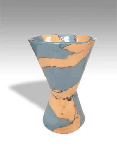 slab-built vase with marbled colored clay