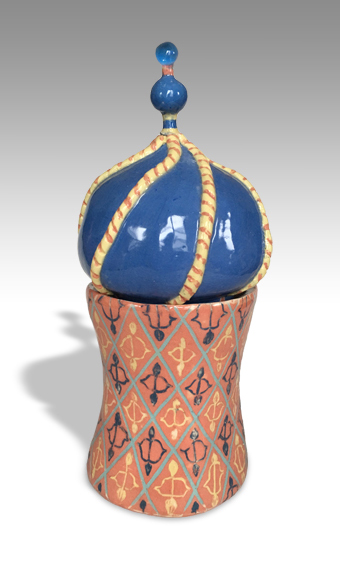 domed jar with much  sgraffito decoration