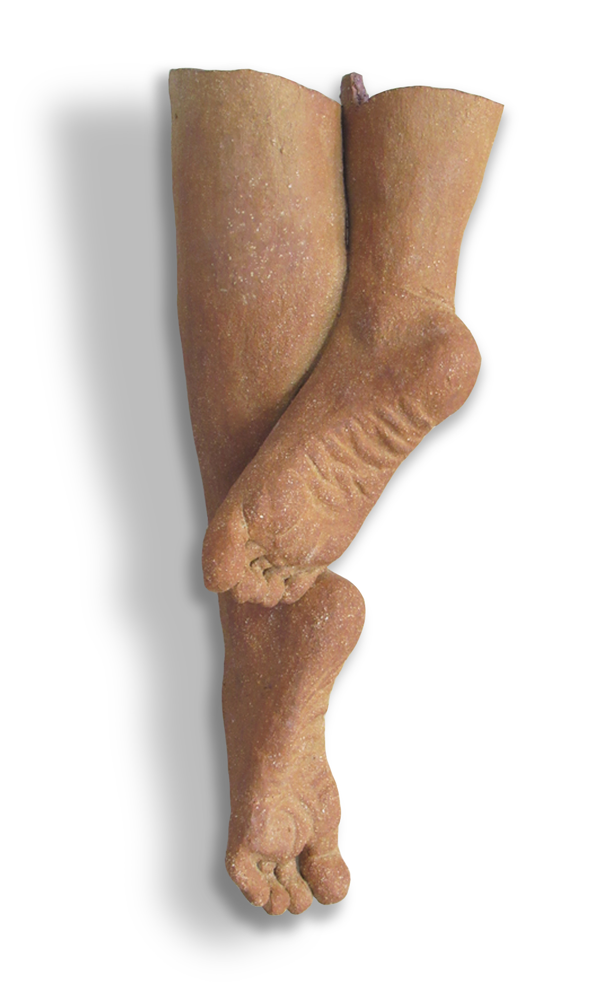 two crossed human feet from the back