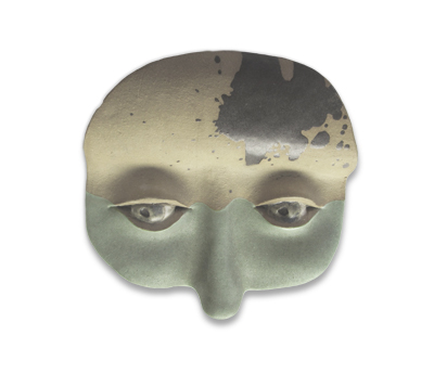 half mask with bluish green glaze up to the eyeballs