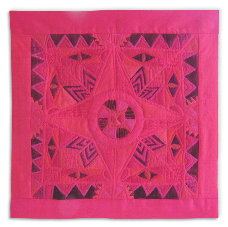 brilliant fuschia silk painted and embroidered in symmetrical star design