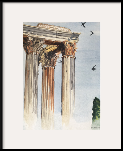 Corinthian capitals,birds, and sky